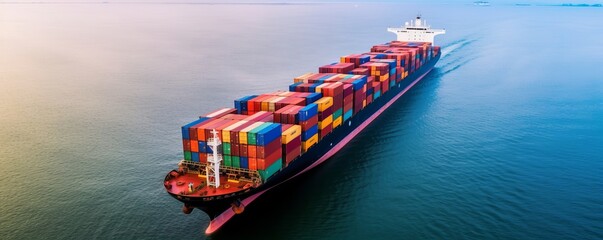 Wall Mural - Aerial view container ship carrying container box global business cargo freight shipping commercial trade logistic and transportation oversea worldwide container vessel, Container cargo, Generative AI