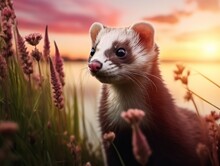 Charming Snapshot: The Delightful Adventure Of A Playful Ferret On Lush Green Grass Generative AI