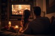 Couple Enjoying a Cozy Movie Night at Home