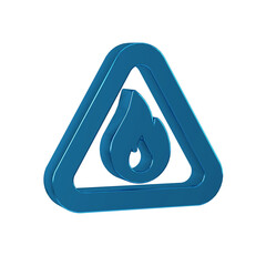 Canvas Print - Blue Fire flame in triangle icon isolated on transparent background. Warning sign of flammable product.