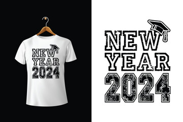 Wall Mural - Happy New Year 2024 Vector T-Shirt