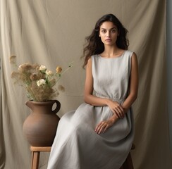 a woman wearing a white dress and a vase wearing from the collection niibet