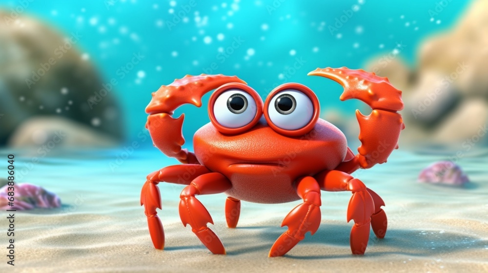 cute cartoon crab background ocean with reefs.Generative AI