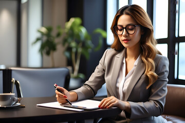businesswoman working in office. businesswoman working in office, Successful young woman working in an office with a tablet or laptop