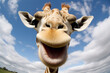 A delightful portrait of a giraffe sporting a broad grin, radiating joy and playfulness for a lighthearted touch in visual content.