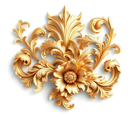 Wall Mural - Gold flowers isolated on white, abstract floral background with metal golden flowers ornaments.