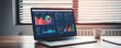 Business intelligence, BI power software visualize company data dashboard display on laptop screen for analysis chart and insight. Technology for business strategy. Panorama shot, Generative AI