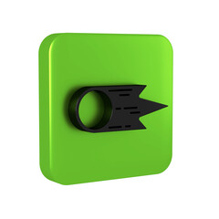 Wall Mural - Black Comet falling down fast icon isolated on transparent background. Green square button.