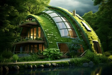 Wall Mural - Comfortable Green eco house. Nature ecology friendly. Generate Ai