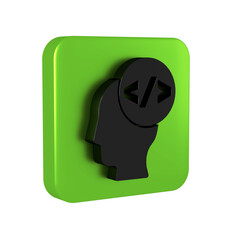 Black Web design and front end development icon isolated on transparent background. Green square button.