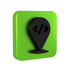 Black Web design and front end development icon isolated on transparent background. Green square button.