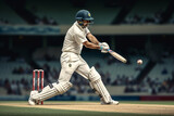 Fototapeta  - Cricket player batsman in silhouette shadow on black background. copy space