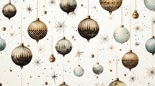 Abstract Scrapbooking Festive Doodle Backdrop With Christmas Ornaments, Decorations. Seamless Background Wallpaper. Great As Luxury Postcard.