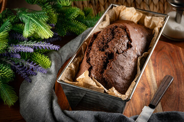 Freshly baked chocolate cake.