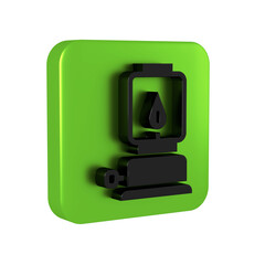 Wall Mural - Black Camping lantern icon isolated on transparent background. Happy Halloween party. Green square button.