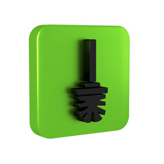 Wall Mural - Black Toilet brush icon isolated on transparent background. Green square button.