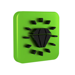 Wall Mural - Black Diamond icon isolated on transparent background. Jewelry symbol. Gem stone. Green square button.