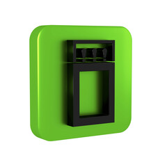 Wall Mural - Black Open matchbox and matches icon isolated on transparent background. Green square button.