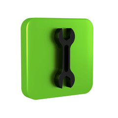 Sticker - Black Wrench spanner icon isolated on transparent background. Green square button.