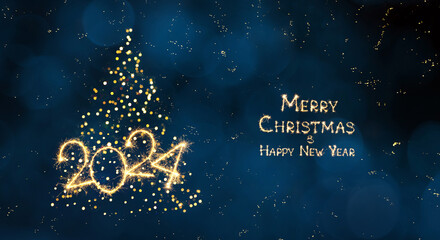 Wall Mural - Merry Christmas,Happy New Year 2024 Greeting card