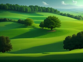 Wall Mural - Green Hills land landscape. AI generated illustration