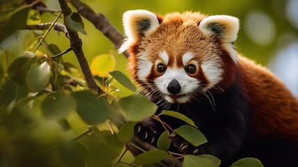 Wall Mural - Adorable Endangered Red Panda Portrait in Nature Reserve