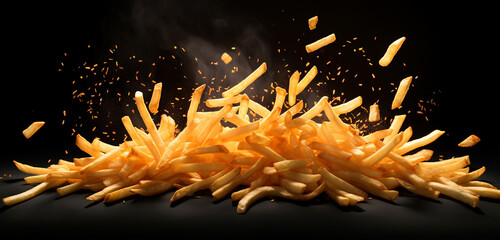 Wall Mural - french fries on a black