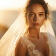 Closeup of beautiful bride wearing wedding veil