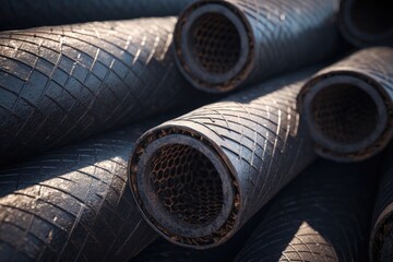 Wall Mural - A detailed close-up of a bunch of pipes. This versatile image can be used to depict industrial processes, plumbing systems, construction projects, or infrastructure development