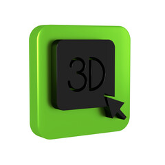 Sticker - Black 3D printer icon isolated on transparent background. 3d printing. Green square button.