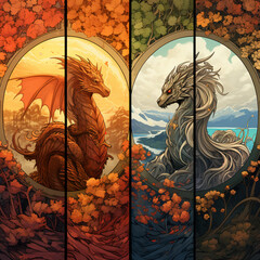 Wall Mural - dragons, autumn