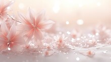 Whimsical Snowflakes And Crystalized Flower Petals Gracefully Scattered Over A Soft Coral Surface. 