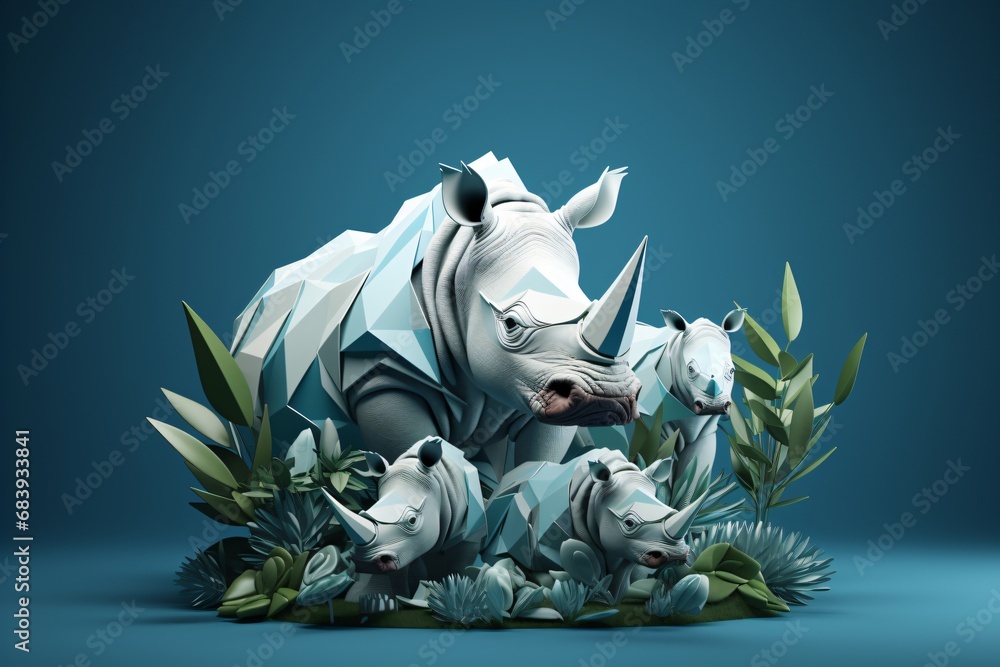 Rhinoceros 3d illustration raising awareness about their extinction ...