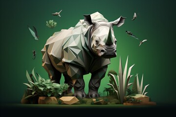 Canvas Print - Rhinoceros 3d illustration raising awareness about their extinction