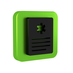 Wall Mural - Black Medical clipboard with clinical record icon isolated on transparent background. Prescription, medical check marks report. Green square button.