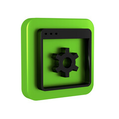 Sticker - Black Browser setting icon isolated on transparent background. Adjusting, service, maintenance, repair, fixing. Green square button.