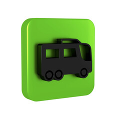 Wall Mural - Black Bus icon isolated on transparent background. Transportation concept. Bus tour transport. Tourism or public vehicle symbol. Green square button.
