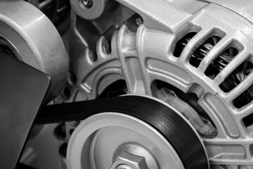 Aufkleber - Diesel engine. Fragment of a diesel motor close-up. Engine details  engine  backgroundbackground. Belt drive of Diesel engine electric generator.  industrial technology concept backgroundpalette