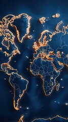 a map of the world with glowing lines