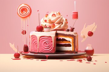 Wall Mural - A delicious berries and chocolate cake and pastry