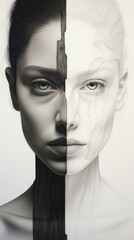 Wall Mural -  a black and white photo of a woman's face and the other half of a woman's face.