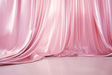 Wall Mural - Pink silk curtains on pink background. Light luxury elegant fabric background. Generative AI