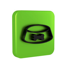 Wall Mural - Black Pet food bowl for cat or dog icon isolated on transparent background. Dog or cat paw print. Green square button.