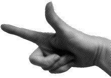 Pointing Hand. Retro Halftone. Modern Collage. Gesture. Pop Art Dotted Style. Hand With Index Finger With Halftone Texture. Trendy Vintage Newspaper Parts. Paper Cutout Element. Y2K Style 