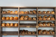 bread on a shelf at a bakery