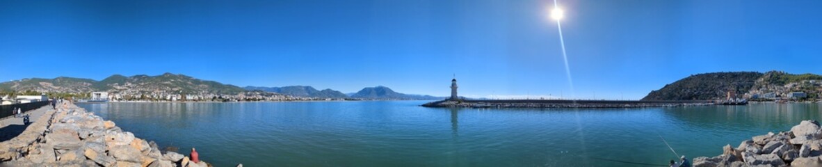 Alanya harbour and beaches on the Turkish riviera coast line,Alanya region,Turkey,panorama landscape view