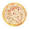 © jennyfish - Round pizza with thin crust. Italian food. Pizza dough base without topping. Isolated watercolor illustration on white background for menus and recipes.