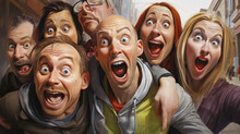 Group Of People  With Crazy Faces