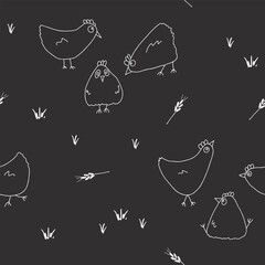 Wall Mural - Cute Cartoon chicken and hen Seamless Pattern, Background vector Illustration