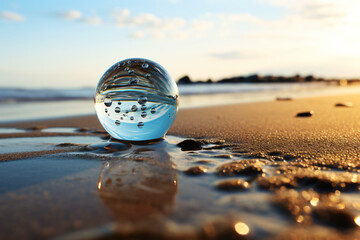 Wall Mural - Giant water droplet on a beach